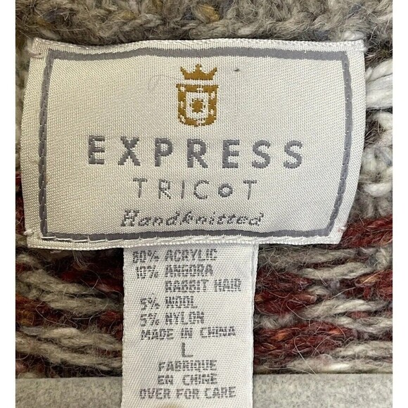 Vintage EXPRESS Tricot Chunky HandKnitted Wool Angora Sweater Size L Fisherman - Picture 6 of 12
